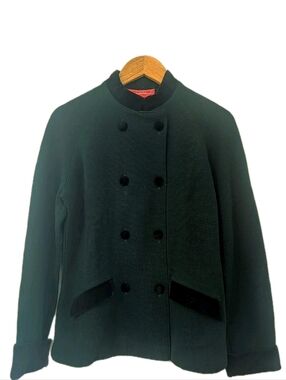 Alain Manoukian Vintage Green Jacket Velvet Trim Double Breasted EU Blazer 2